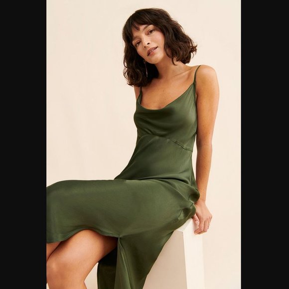ANTHROPOLOGIE Women's Elyse Bias Slip Dress Size XL in Moss - Picture 2 of 8
